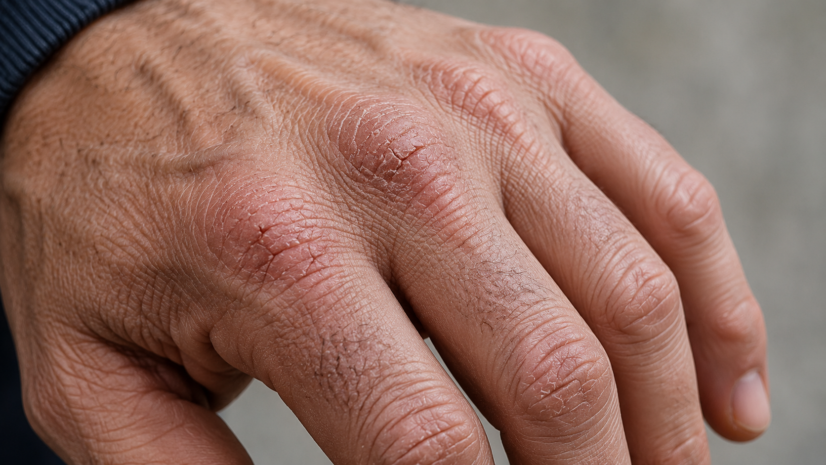 Dry cracked knuckles on men's hands